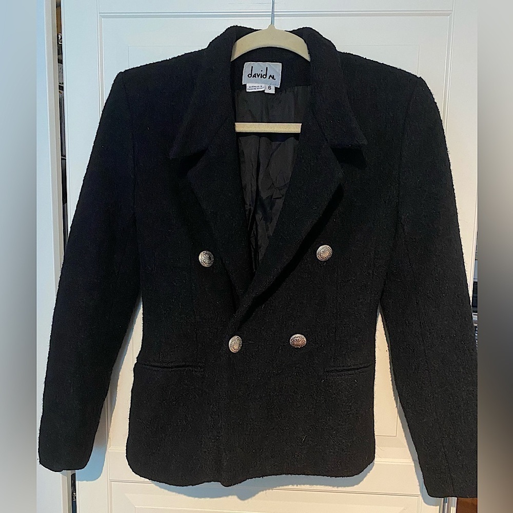 David N. Vintage Black Shearling Like Blazer size 6 (Fits like a small)